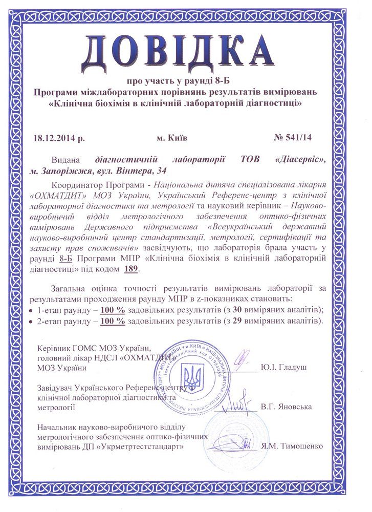 довідка про точність результатів лабораторних досліджень